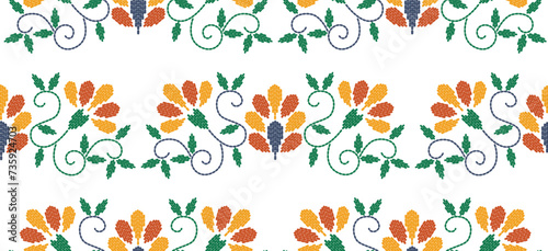 Beautiful Pattern Embroidery floral, leaves and branches pattern design, hem, skirt, adorning sleeves flower embroidery. beautiful border floral embroidery. Ethnic flower pattern.