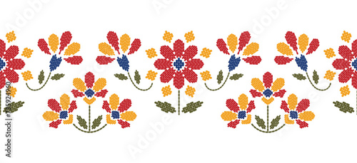Beautiful Pattern Embroidery floral, leaves and branches pattern design, hem, skirt, adorning sleeves flower embroidery. beautiful border floral embroidery. Ethnic flower pattern.