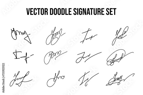Handwritten fake signature set. Collection of vector fictitious autograph doodles on I letter. Business documentation lettering.