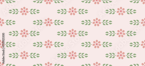 Beautiful Embroidery pink floral, leaves and branches, Pattern the neckline, decorate hem, skirt, adorning sleeves pink flower embroidery. beautiful border floral embroidery. Ethnic pattern