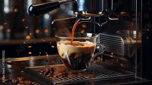 Coffee machine pouring coffee photo