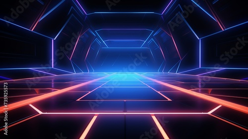 Vibrant 3d technology abstract neon light background with cyber futuristic sci-fi vibes, ideal for mock-ups and presentations in business and technology settings