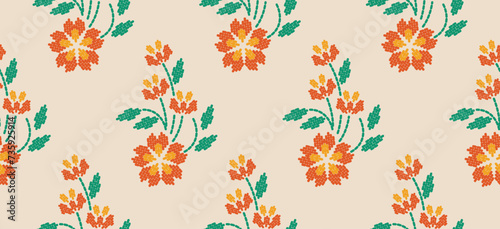 Beautiful Pattern Embroidery yellow floral, leaves and branches pattern design, hem, skirt, adorning sleeves flower embroidery. beautiful border floral embroidery. Ethnic yellow flower pattern.