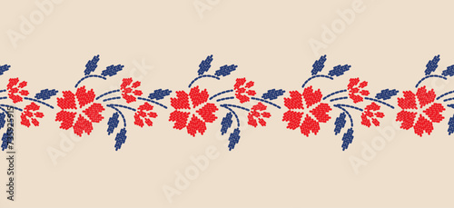 Beautiful Pattern Embroidery floral, leaves and branches pattern design, hem, skirt, adorning sleeves flower embroidery. beautiful border floral embroidery. Ethnic flower pattern.