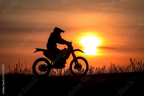 rider and bike silhouetted against setting sun