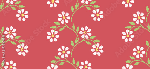 Beautiful Embroidery pink floral, leaves and branches, Pattern the neckline, decorate hem, skirt, adorning sleeves pink flower embroidery. beautiful border floral embroidery. Ethnic pattern