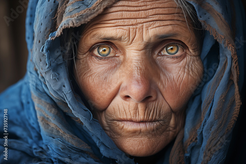 portrait very old sad poor woman