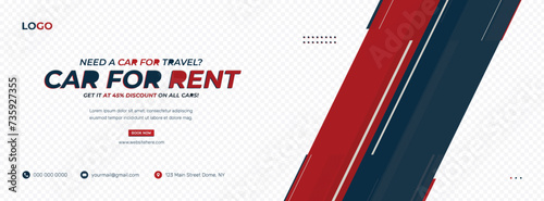 Modern, abstract car for rent advertisement and promotional cover banner for social media, instagram and facebook post template