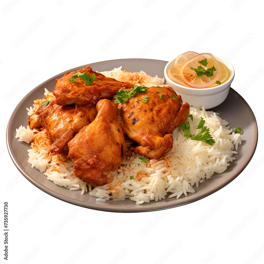 Delicious Plate of Butter Chicken and Rice on a transparent background Delicious Plate of Butter Chicken and Rice on a transparent background