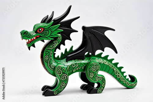 Wooden Dragon figurine. Digital illustration.