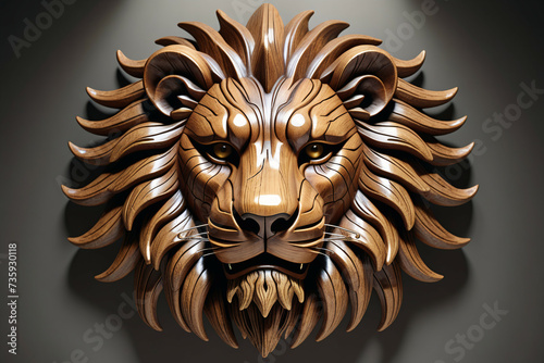 Wooden lion mask. Digital illustration.