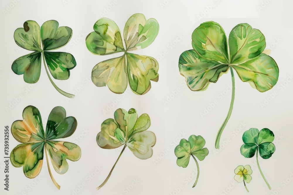 Illustration of leaves lined up on a white background with a hint of cream, generative ai Illustration of leaves lined up on a white background with a hint of cream, generative ai