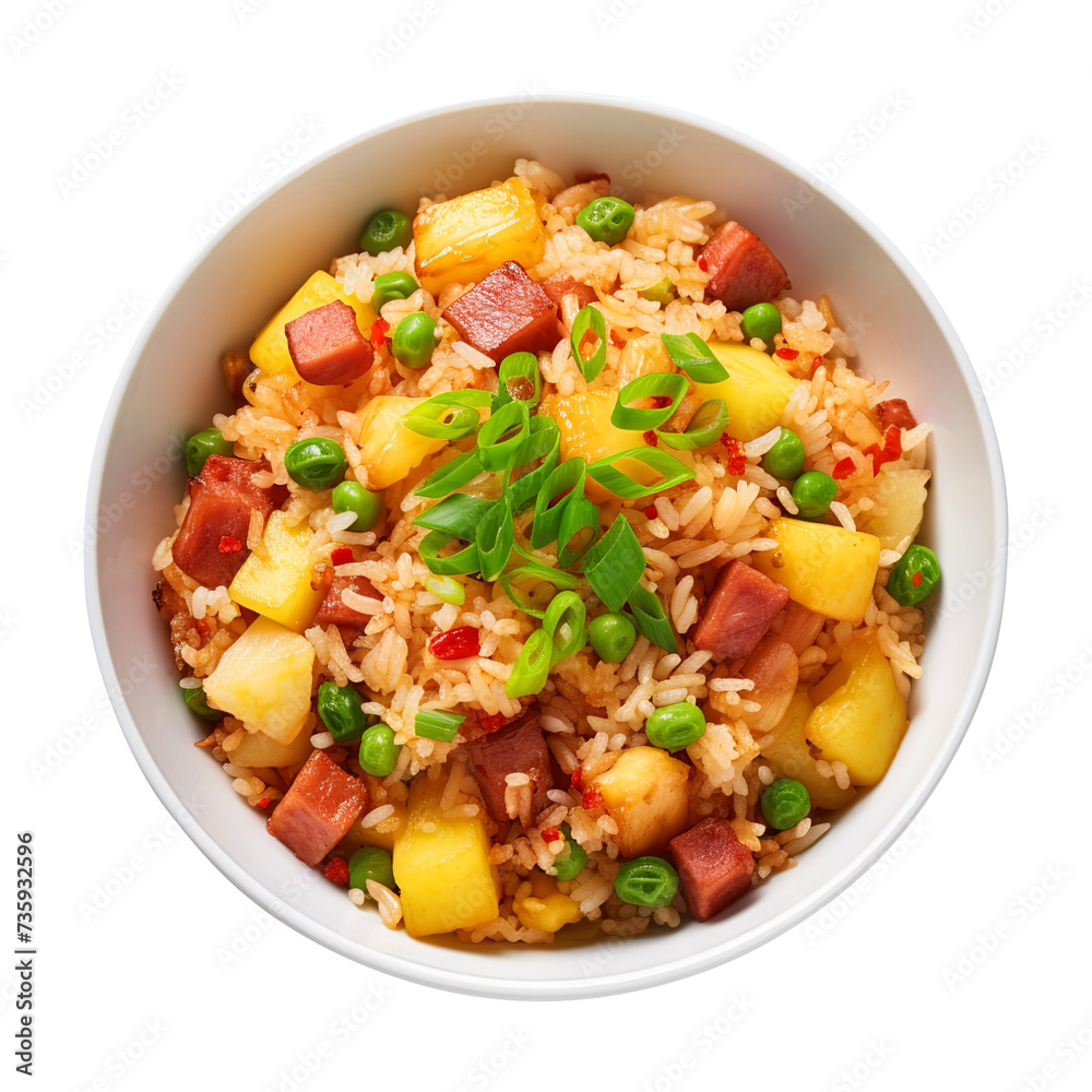 Ham and Pineapple Fried Rice on transparent background