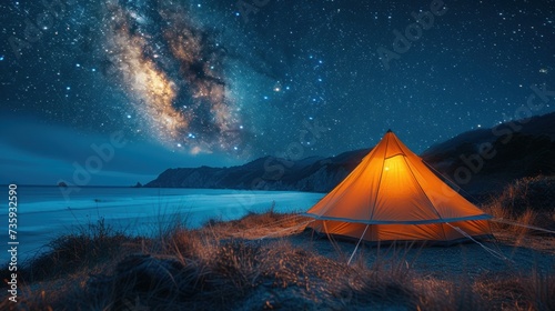 Starry Night Camping by the Seashore