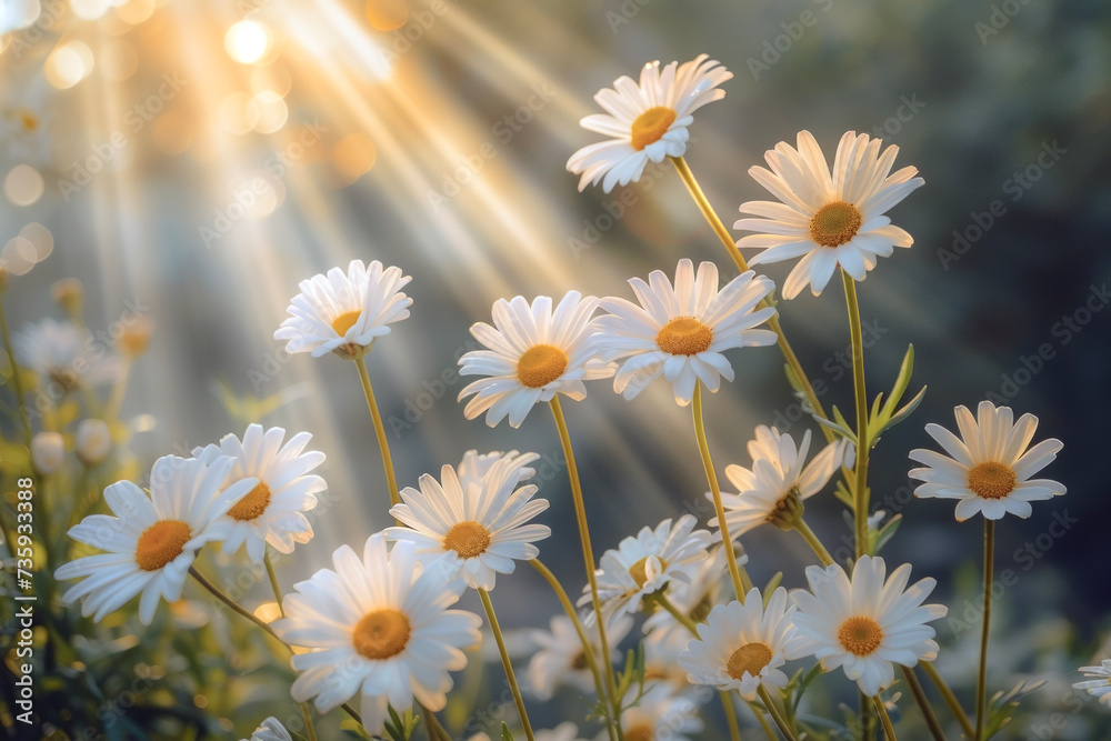 Daisy Flowers Basking in Sunlight. Illuminating a Bright and Refreshing Atmosphere.