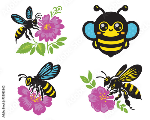 Honey Cute Bee Vector set.
