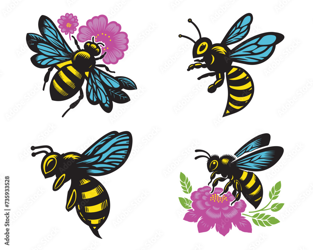 Honey Cute Bee Vector set. Honey Cute Bee Vector set.
