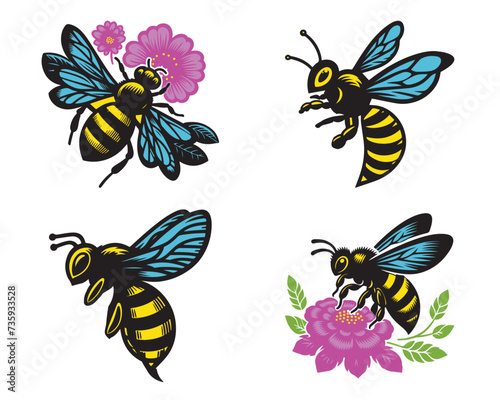 Honey Cute  Bee Vector set. © Soleman
