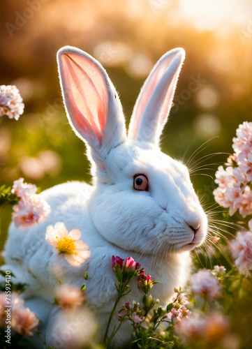 portrait of a rabbit in the meadow. Selective focus.