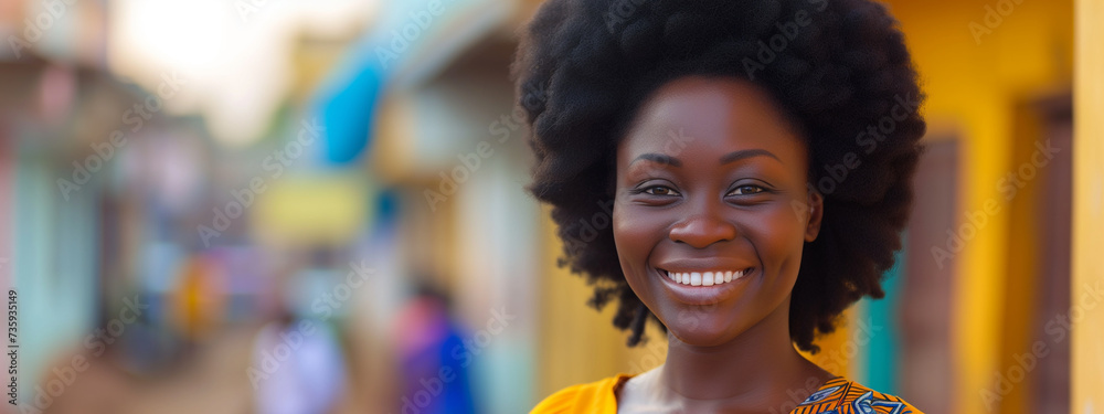 Portrait of a Joyful Woman with a Bright Smile on a Colorful Street Portrait of a Joyful Woman with a Bright Smile on a Colorful Street