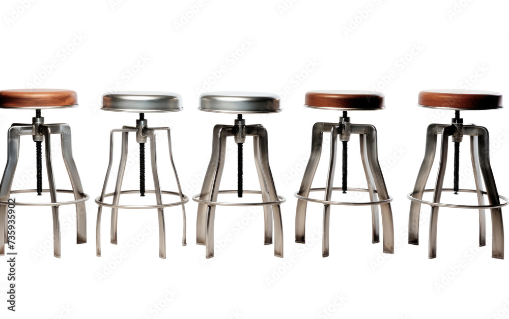 A Set of Four Stools. A group of four stools placed together in a lined formation. A Set of Four Stools. A group of four stools placed together in a lined formation.