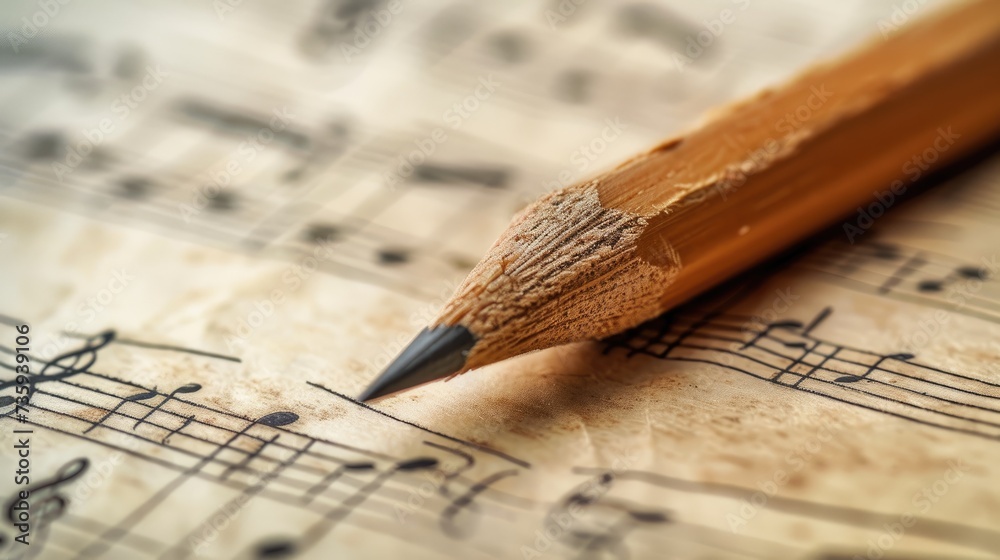 Creating a musical composition: pencil on sheet music Creating a musical composition: pencil on sheet music