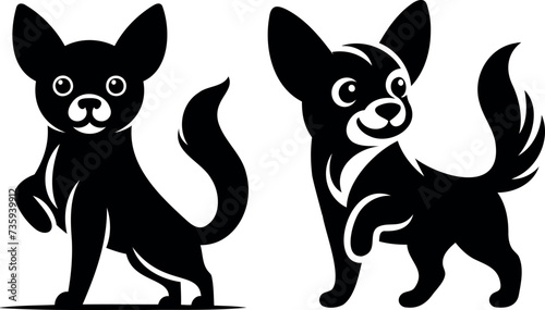 dog silhouette  playful Chihuahua poses  black on white. Energetic  charming small dogs  perfect for pet-related content  vector illustrations