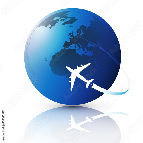 Traveling Around the World - Travel by Airplane - Modern Style Earth Globe Design on Transparent Background - Vector Illustration