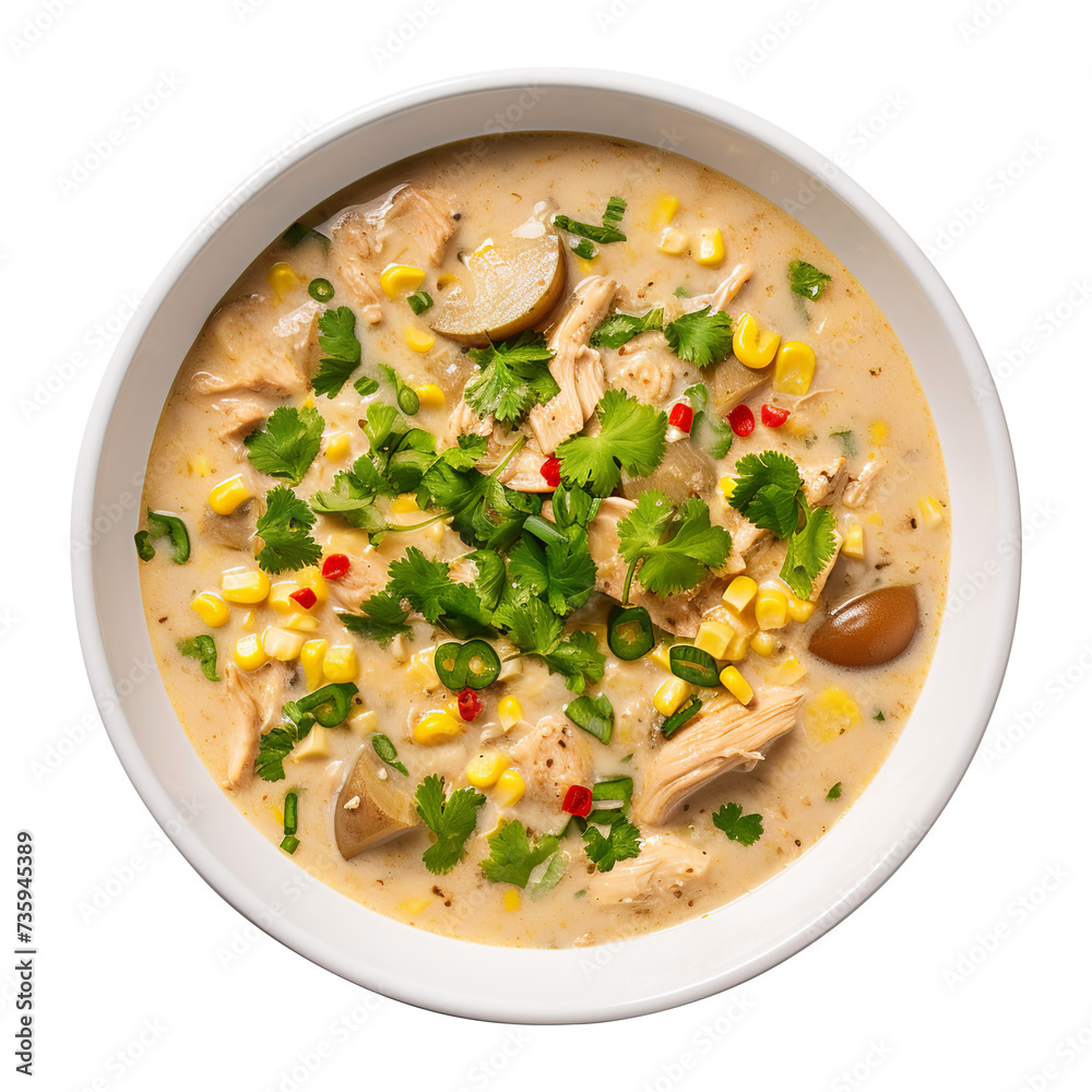 Mexican Chicken Corn Chowder with white background