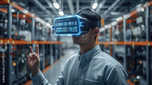 Engineer use augmented mixed virtual reality to education and training Smart technology futuristic in industry 4.0, maintenance and site design. Generative AI.