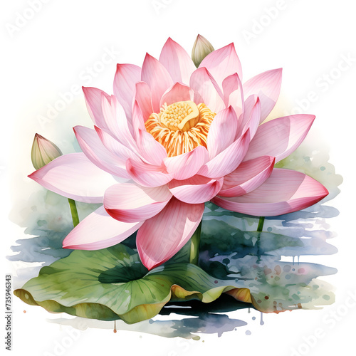 Watercolor lotus isolated on white background