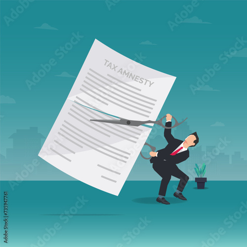 Tax amnesty with businessman cutting the tax paper with scissor design vector illustration photo