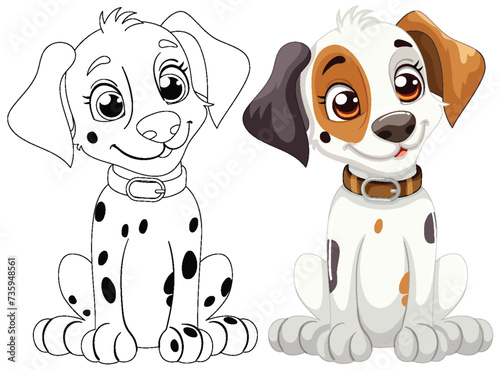 Two cute spotted puppies in vector style