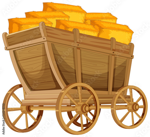 Cartoon wooden cart filled with shiny gold bars.