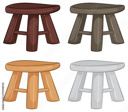 Four simple wooden stools in different colors