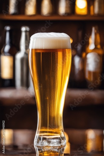 Chilled Beer Glass on Bar Counter