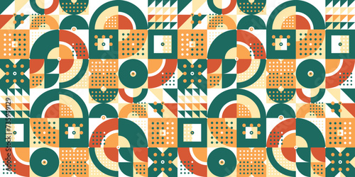 Seamless vector abstract background, geometric seamless pattern, tiling endless wallpaper with geometrical shapes structure in ethnic colors.