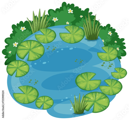 Vector illustration of a tranquil garden pond