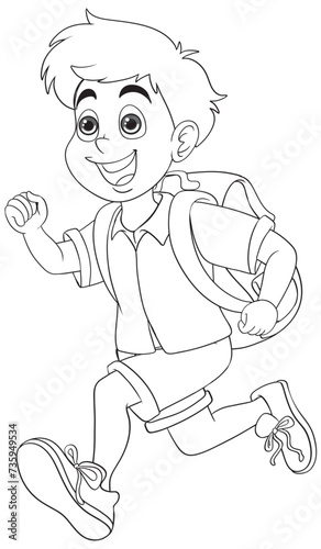 Cheerful young boy running energetically with a backpack.