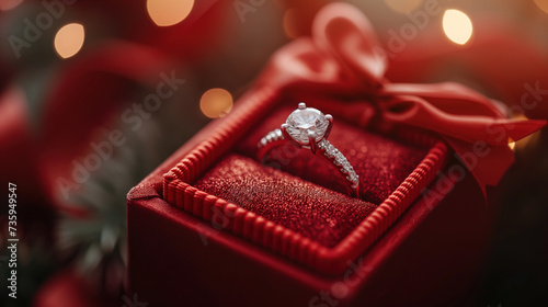 A diamond ring rests in a red velvet box, a perfect holiday gift © Sergio