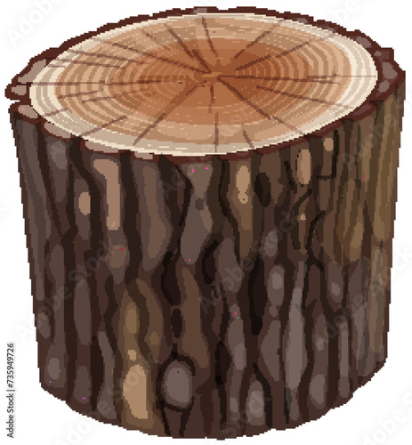 Realistic tree stump with textured bark and rings.