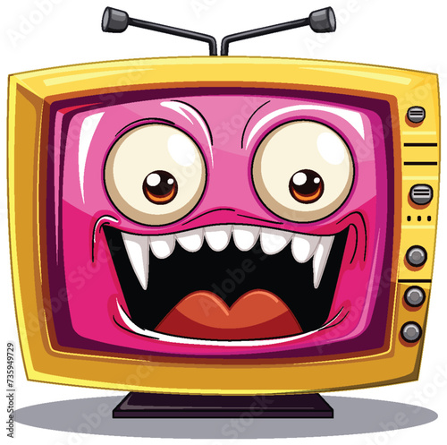 Colorful cartoon of a zany, animated television set.