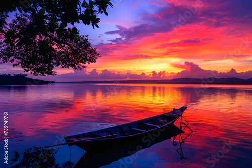  vibrant sunrise or sunset painting the sky with hues of orange, pink, and purple, with silhouetted landscapes