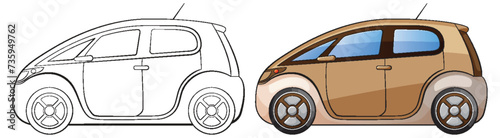 Outline to colored vector of a compact car