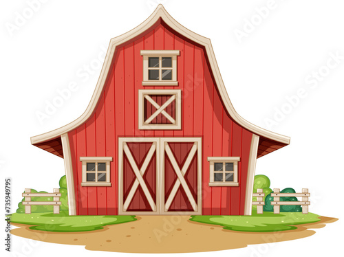 Cartoon illustration of a classic red barn.