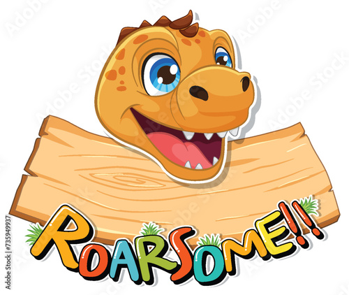 Cartoon dinosaur peeking over a fun message board.