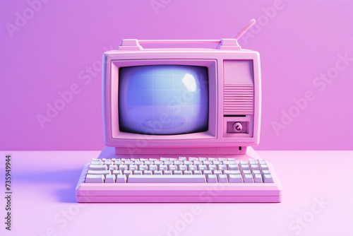 a pink computer with a globe on it