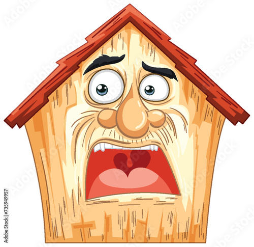 An anthropomorphic house showing a shocked face
