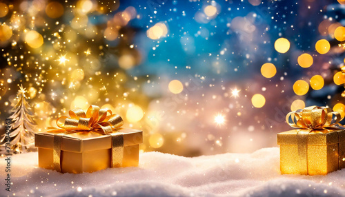 Christmas gifts on a beautiful background. Selective focus. © yanadjan