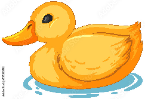 Vector illustration of a yellow duckling in water